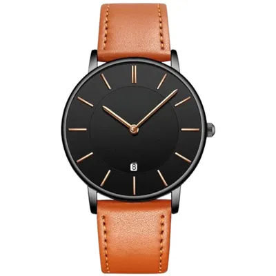 Produktbild von Tyme Oslo Herren Uhr mit Lederarmband Analog Quarz Wasserdicht Moderne Klassische Armbanduhr in Geschenkbox, Schwarz