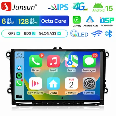 Produktbild von 6+128G Android 15 Carplay Autoradio GPS Navi WIFI 4G BT DAB+ SWC USB FM RDS Für VW GOLF 5 6 Touran Tiguan Passat Seat Jetta 8-Kern, KI-generiertes Bild