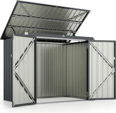 Zdjęcie produktu dla Metalowa szopa ogrodowa, szopa narzędziowa ze stali ocynkowanej z 2 drzwiami, pokrywa na zawiasach, szopa do przechowywania w ogrodzie, 172x100x129 cm, ciemnoszara