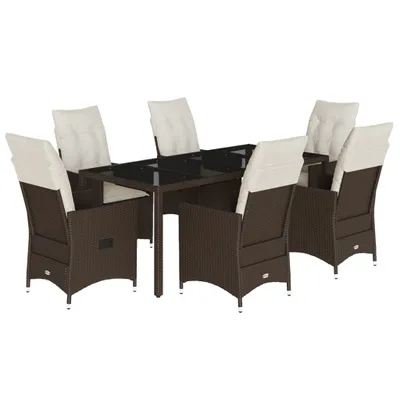 Immagine prodotto di Set da Pranzo da Giardino 7pz con Cuscini in Polyrattan Marrone