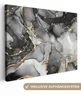 Produktbild von MuchoWow® - Leinwandbilder - Marmor - Schwarz - Gold - Grau, Wandbild, Wanddeko Bilder Wohnzimmer, 120x90cm