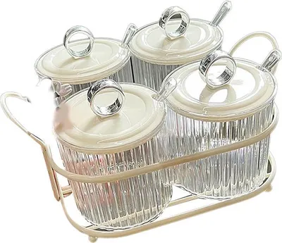 Obrázok produktu pre Súprava koreničiek Nordic Style Vizuálne inovatívne domáce pohyblivé kuchynské koreničky so železným stojanom a lyžicou 4PCS