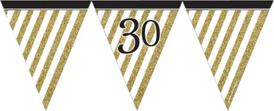 Produktbild von Geburtstagsparty Wimpelgirlande Zahl 30 gold-schwarz 370cm - Einheitsgröße