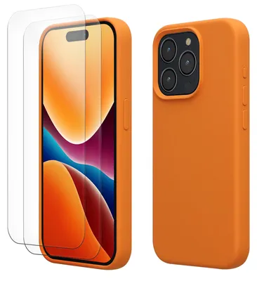 Produktbild von kwmobile Handyhülle mit 2x Displayschutzfolien kompatibel mit Apple iPhone 15 Pro Hülle - Screen Protector aus gehärtetem Glas - kabelloses Laden -