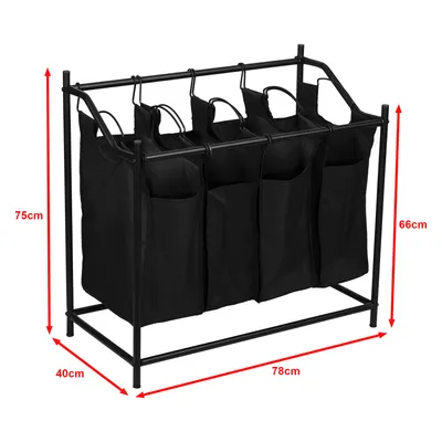 Produktbild von en.casa® Wäschesammler, Metallgestell, 600D Oxford Polyester, Schwarz, 4 Fächer je 18L, 75x78x40 cm (HxBxT), Vamdrup