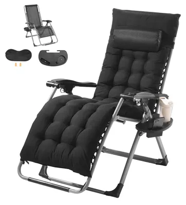 Obrázek produktu pro Relaxační křeslo bez gravitace – černé venkovní křeslo a křeslo s nastavitelnou polohou opěradla a polštářkem na hlavu