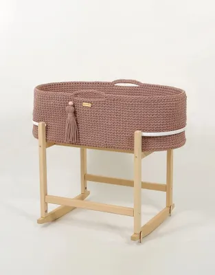 Produktbild von BOHO Moseskorb Babywiege handgefertigt mit Matratze und Holzgestell – Mokkabraun