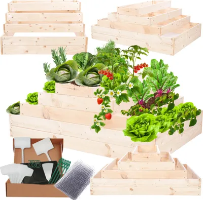 Produktbild von MODO24 Hochbeet Holz, Pflanzkasten, Massivholz, Kiefer, Kräuterbeet, Blumenkasten, Garten, Terrasse, 45x117x60 cm, Natur, ZP09