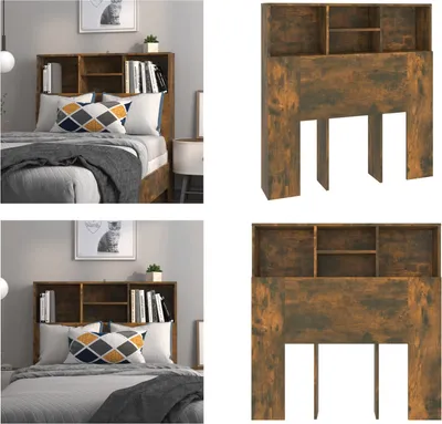 Zdjęcie produktu dla vidaXL Wezgłowie z półkami dąb wędzony 100x19x103,5 cm - Szafka pod wezgłowie - Szafki pod wezgłowie - Wezgłowie łóżka - Szafka pod wezgłowie łóżka