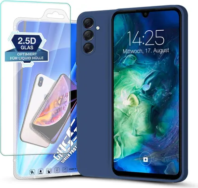 Produktbild von Hülle für Samsung Galaxy A15 / A15 5G mit 9H Displayglas Displayschutz Plus Case Cover Bumper Silikon Softgrip Schutzhülle Farbe: Blau