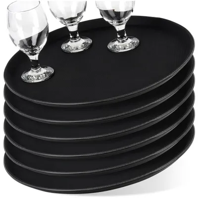 Obrázek produktu pro Vilde | Servírovací podnos protiskluzový - Sada 6 ks - Číšnický tác kulatý černý 40 cm
