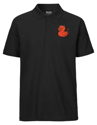 Produktbild von Huuraa Herren Polo Shirt Quietscheente Teufel Gummiente Luzifer XXL Black Bio Baumwolle Fairtrade Poloshirt Geschenkidee