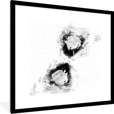 Produktbild von MuchoWow® Gerahmtes Poster Rosen - Blumen - Rauch - Zeitungspapier - Schwarz - Weiß 40x40 cm - Poster mit Schwarzem Bilderrahmen Wandposter Rahmen Foto Bilder - Poster - Plakat im Rahmen