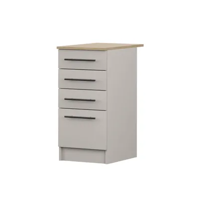 Produktbild von Unterschrank INEZ VI, Küche, Küchenschrank 40 cm Kaschmir/Steineiche mit vier Schubladen, schwarze Metallgriffe