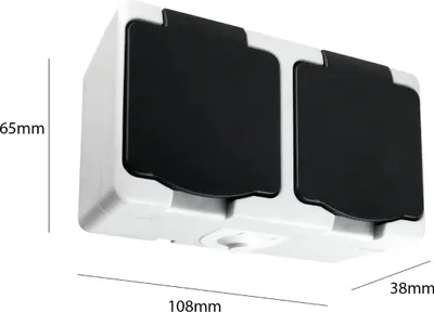 Zdjęcie produktu dla Gniazdo Hermetyczne Podwójne Natynkowe z Klapką 2P+Z AQUATIC MINI IP54 ORNO Biało- Czarny