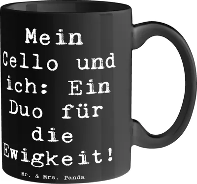 Produktbild von Mr. & Mrs. Panda Pott Spruch Cello Duo - Schwarz - Geschenk, Teepott, Musik, Musiker, Orchester, Trinkbecher, Tasse, Lernen, Solo, Streichinstrument, Keramiktasse