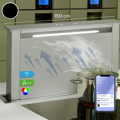 Image de Klarstein Royal Flush Eco Hotte 60 cm - escamotable, 576 m³/h, Touch-To-Slide, LED, efficacité énergétique A+, acier inox/verre, recyclage/évacuation de l'air