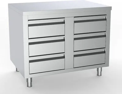 Immagine prodotto di Mobile da lavoro Combisteel con 6 cassetti, acciaio inox AISI 430, 1000x700x850mm