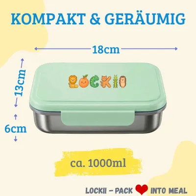 Imagen del producto de Recipiente para alimentos para niños, de acero inoxidable, 1000 ml, con tapa libre de BPA, a prueba de fugas, ideal para la escuela