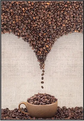 Produktbild von Wallario Wandbild Tasse mit Kaffeebohnen - Kaffeedesign, Größe: 70,30 x 100,30 cm, Poster mit schwarzem Aluminiumrahmen