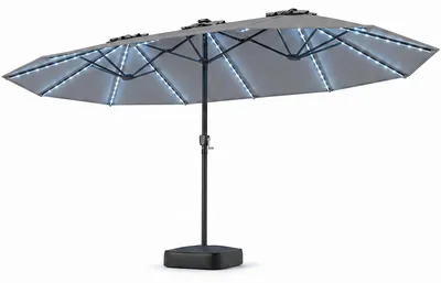 Produktbild von KOMFOTTEU 470 cm Doppel-Sonnenschirm XXL mit 144 LED Beleuchtung & Schirmständer, grau