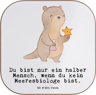Produktbild von Mr. & Mrs. Panda Tassenuntersetzer Meeresbiologe Herz - Weiß - Geschenk, gläseruntersetzer, Tischuntersetzer, unterleger, Untersetzer Gläser, Spruch, Studium, Coaster