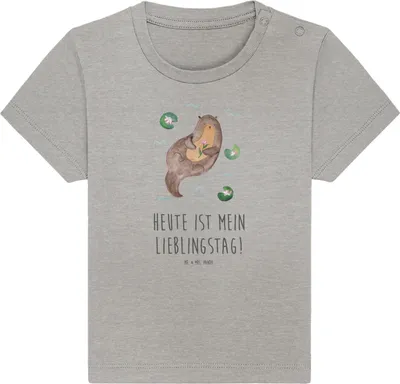 Produktbild von Mr. & Mrs. Panda Babyshirt Otter Seerose 24. - 36. Monat - Heather Grey - Geschenk, Lieblingstag, Baby Kurzarmshirt, Shirt, Kleinkind, Kinder T-Shirt, , Seeotter
