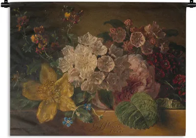 Produktbild von MuchoWow® Wandteppich Wandbehang Blumen - Gemälde von G.J.J Van Os 150x112.50 cm Tapisserie Dekoration Wandtuch - Wanddecke - Wandteppiche