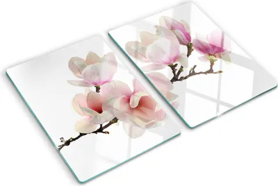 Produktbild von Tulup Glas Herdabdeckplatte - 2x40x52 cm - Glaskeramikkochfeld-Abdeckung Spritzschutz Glasabdeckplatte Kochplattenabdeckung und Schneidebrett - Zweiteilig - Blumen & Pflanzen - Magnolie - Rosa