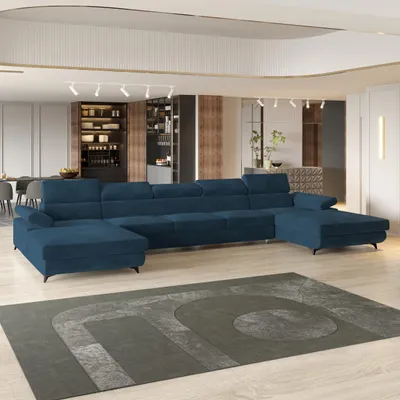 Produktbild von Masseno Ecksofa VIVENTE mit Schlaffunktion U-Form, Sofa mit Bettkasten, Wohnzimmersofa, Couch, Soffa, Bettsofa, Couchgarnitur- Blau, MONOLITH 77