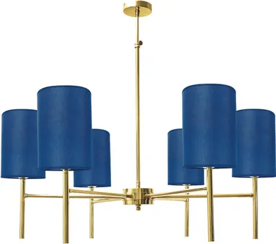 Produktbild von Kronleuchter Echt-Messing Stoff in Messing poliert Blau E27 Klassisch Deckenlampe