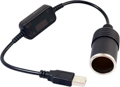 Image de Adaptateur de convertisseur de voiture Contrôleur filaire USB à prise d'éclairage de cigarette 5V à 12V Câble d'adaptateur de puissance (Noir)
