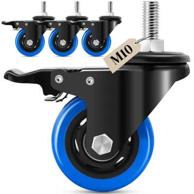 Image de Roulettes de meubles de 75 mm - Lot de 4 roulettes pivotantes - Capacité de charge de 540 kg - Avec frein - Filetage M10 x 1,5 x 30 mm - Adaptées pour les charges lourdes