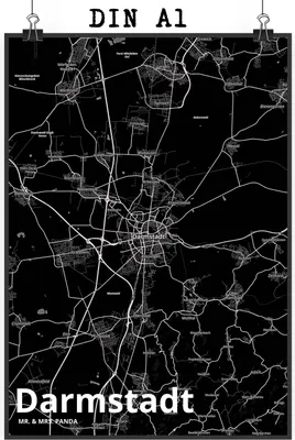 Produktbild von Mr. & Mrs. Panda Bild Darmstadt DIN A1 - Geschenk, kunstdruck poster, drucke, Stadt Dorf Karte Landkarte Map Stadtplan, Wandbild, wanddeko