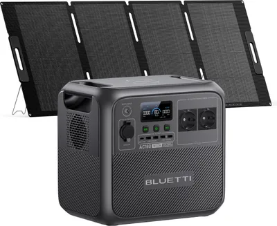 Produktbild von BLUETTI solární generátor AC180+MP200 solárním panelem v ceně, LiFePO4 nouzové napájení pro kempování, mimo síť, výpadek napájení