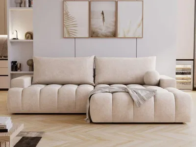Produktbild von GrainGold Ecksofa L-Form Rechts Havi - Ecksofa mit Schlaffunktion, Bettkasten - Moderne Ecksofa, Wohnzimmer Sofa - Eckcouch Hellbeige (Chill me 05)