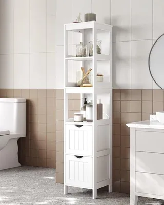 Immagine prodotto di Mensola da parete per bagno - 2 cassetti - 30x30x141,5 cm - Bianco