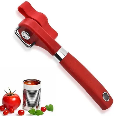 Obrázek produktu pro Ibenzoa® Manuální otvírák na konzervy z nerezové oceli a plastu, vhodný pro styk s potravinami, ergonomická protiskluzová rukojeť, nezanechává ostré hrany, červený