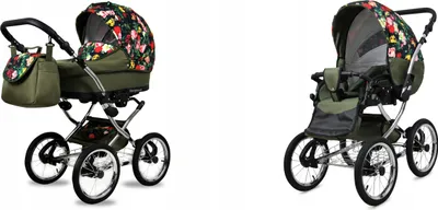 Obrázok produktu pre BabyLux® Margaret Exclusive | 2v1 Kinderwagen Set | Ružičky s tulipánmi na čiernom podklade | Kombikinderwag