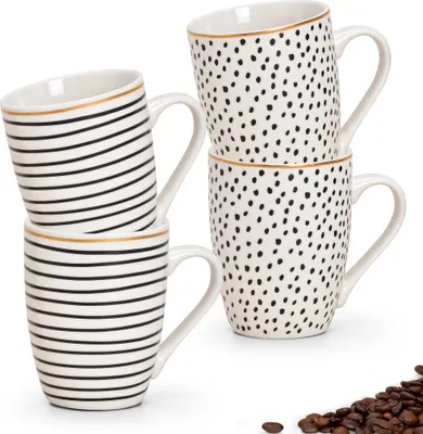 Produktbild von Kaffeetassen 4er Set Streifen & Punkte Goldrand gestreift