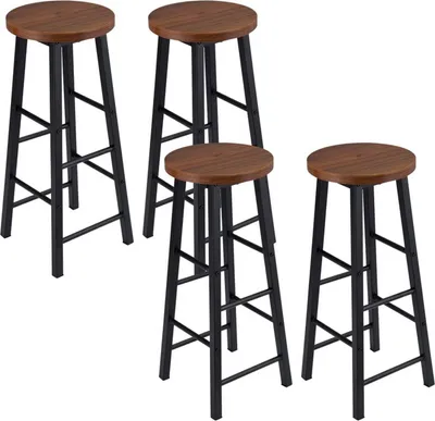 Four bar stools are arranged in a group on a white background.