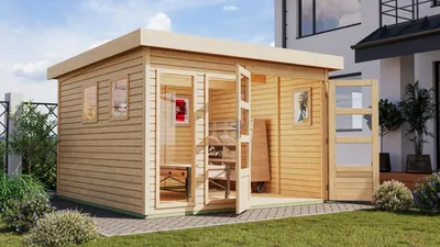 Produktbild von Karibu Gartenhaus Gerätehaus Lahar 6 naturbelassen 302x306x216 cm
