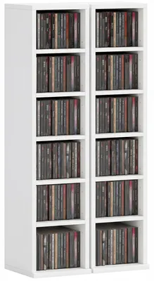 Produktbild von 2-teiliges S?ulenregal-Set, CD-/DVD-Aufbewahrungsschrank, 12 F?cher, 21 x 22,5 x 88,5 cm, Kapazit?t fš¹r 204 CDs, wei?
