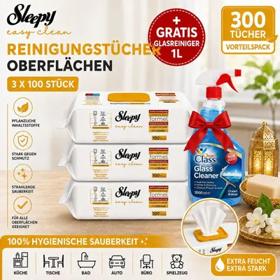 Produktbild von Sleepy feuchttücher Easy Clean weiß Seifenzusatz Oberflächenreinigungstuch Reinigungstücher 3x100 (300 Blatt)