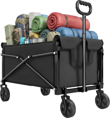 Produktbild von Bollerwagen faltbar 80 L mit Bremse, Gartenwagen bis 50 kg, klappbar, Schwarz