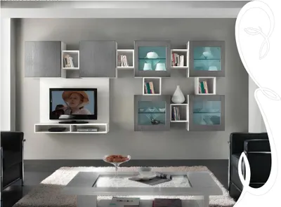 Image de Meuble mural rtv étagère salon tv bois armoires vitrine mur étagères