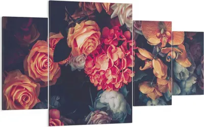 Produktbild von Bild auf Leinwand - Leinwandbild - 4 Teile - Blumenstrauß Blumen Rosen - 160x90cm - Wand Bild - Wanddeko - Wandbilder - Leinwanddruck - Bilder - Wanddekoration - Leinwand bilder - DL160x90-5002