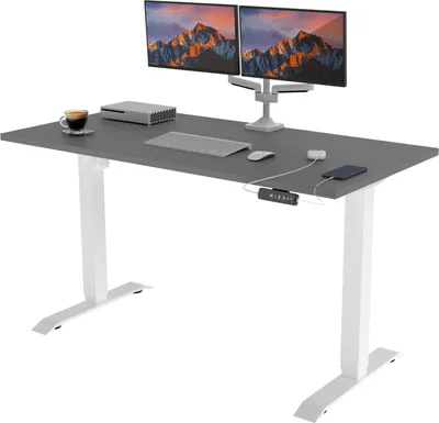 Produktbild von POKAR Höhenverstellbarer Schreibtisch Höhenverstellbar Elektrisch Bürotisch mit Tischplatte, Größe:120x60, Farbe:Weiß + Dunkelgrau