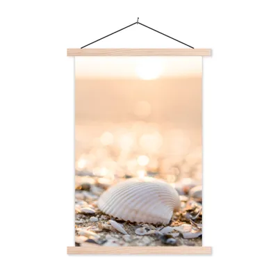 Produktbild von MuchoWow® Textilposter Muscheln - Weiß - Strand - Sommer 120x180 cm mit holzfarbenen Rahmen - Textil-Plakat