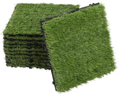 Obrázek produktu pro Eikuavons umělá tráva, dlaždice 30x30 cm, 77 kusů (7 m²) – dlaždice pro terasy a balkony s drenážním systémem, realistickým vzhledem a snadnou montáží, vhodné pro použití uvnitř i venku